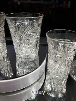 4 Flared Tumblers American Brilliant Period Cut Glass Crystal Buzzstar Pinwheel