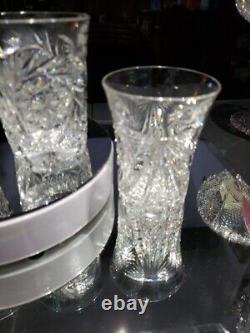 4 Flared Tumblers American Brilliant Period Cut Glass Crystal Buzzstar Pinwheel