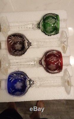4 Hungarian bohemian Cased Cut To Clear Crystal long stem wine glass never used