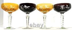 4 Lausitzer Cut To Clear Lead Crystal Sherbet/Champagne Glass Orange/Purple