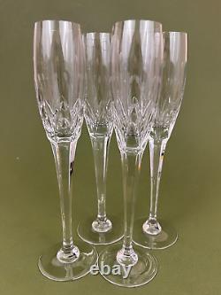 4 Mikasa Petit Points Plant Leaf Cut Crystal Fluted Champagne Glasses 10 3/4'