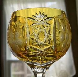 4 Multi Ajka Crystal Hungary Marsala Cut to Clear Wine Hock Glasses 8 3/8