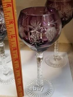 4 NACHTMANN TRAUBE CRYSTAL Tall Hock Wine Goblets Glass Amethyst Cut to Clear