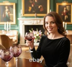 4 NACHTMANN TRAUBE CRYSTAL Tall Hock Wine Goblets Glass Amethyst Cut to Clear