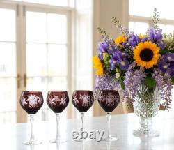 4 NACHTMANN TRAUBE CRYSTAL Tall Hock Wine Goblets Glass Amethyst Cut to Clear