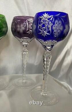 4 Nachtmann Traube Bavarian Cut to Clear Crystal Wine Glasses Red Blue Purple