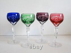 4 Nachtmann Traube Cut to Clear Crystal 6 7/8 Wine Hock Glasses Multi Color