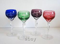 4 Nachtmann Traube Cut to Clear Crystal 6 7/8 Wine Hock Glasses Multi Color
