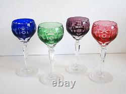 4 Nachtmann Traube Cut to Clear Crystal 6 7/8 Wine Hock Glasses Multi Color