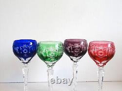 4 Nachtmann Traube Cut to Clear Crystal 6 7/8 Wine Hock Glasses Multi Color