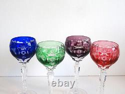 4 Nachtmann Traube Cut to Clear Crystal 6 7/8 Wine Hock Glasses Multi Color