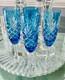 4 Odessa Azure Blue Cased Cut To Clear Crystal Champagne Flutes Store Closing