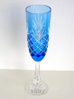 4 Odessa Azure Blue Cased Cut To Clear Crystal Champagne Flutes Store Closing