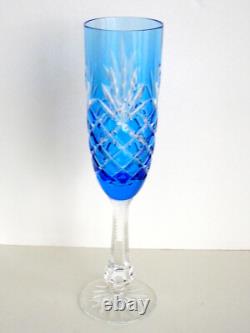 4 Odessa Azure Blue Cased Cut To Clear Crystal Champagne Flutes Store Closing