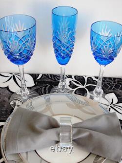 4 Odessa Azure Blue Cased Cut To Clear Crystal Champagne Flutes Store Closing