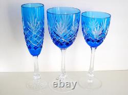4 Odessa Azure Blue Cased Cut To Clear Crystal Champagne Flutes Store Closing