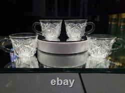 (4) Punch Cups, American Brilliant Period Cut Glass Crystal Genoa Clark signed