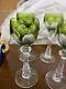 4 RARE VTG Bleikristal Wine Glass Goblets IRIDESCENT Green Etched