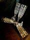 4 Ralph Lauren Aston Cut Crystal Champagne Flute Glasses 9-1/2 Signed