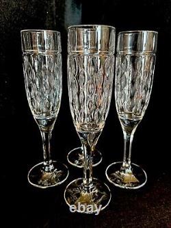 4 Ralph Lauren Aston Cut Crystal Champagne Flute Glasses 9-1/2 Signed
