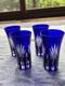 4 Tall Cobalt Blue Cut Crystal Tumbler Glasses Set of 4 with Formal Pattern