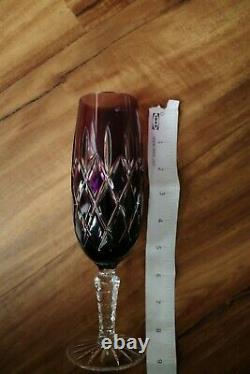 4 Vintage Ajka Amethyst Cut-to-clear Long Stem Crystal Purple Wine/flute Glass