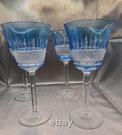 4 Vintage Cobalt Blue Cut To Clear Crystal Goblets Saint Louis