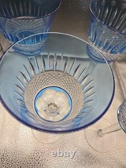 4 Vintage Cobalt Blue Cut To Clear Crystal Goblets Saint Louis