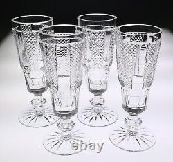 4 Vintage Waterford Hibernia Heavily Cut Crystal Champagne Flutes Glasses Set