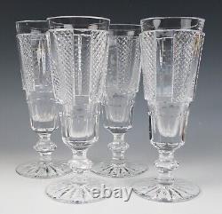 4 Vintage Waterford Hibernia Heavily Cut Crystal Champagne Flutes Glasses Set