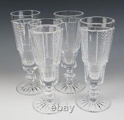 4 Vintage Waterford Hibernia Heavily Cut Crystal Champagne Flutes Glasses Set