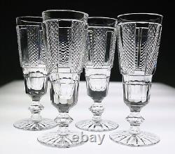 4 Vintage Waterford Hibernia Heavily Cut Crystal Champagne Flutes Glasses Set