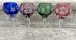 4 Vtg Crystal Cut to Clear Colored Wine Glasses Goblets 8 -Imperlux-Nachtman