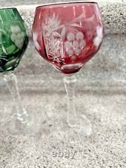 4 Vtg Crystal Cut to Clear Colored Wine Glasses Goblets 8 -Imperlux-Nachtman