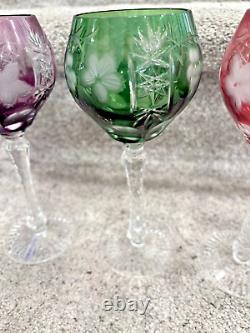 4 Vtg Crystal Cut to Clear Colored Wine Glasses Goblets 8 -Imperlux-Nachtman