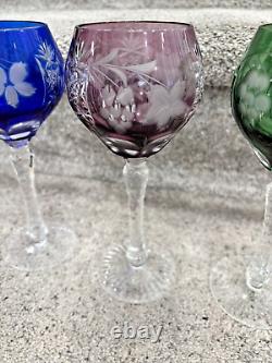 4 Vtg Crystal Cut to Clear Colored Wine Glasses Goblets 8 -Imperlux-Nachtman