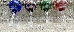 4 Vtg Crystal Cut to Clear Colored Wine Glasses Goblets 8 -Imperlux-Nachtman