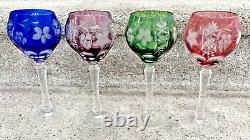 4 Vtg Crystal Cut to Clear Colored Wine Glasses Goblets 8 -Imperlux-Nachtman