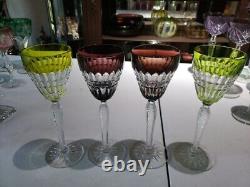 4 Wine goblets Glass Cut to clear Crystal Val Saint Lambert signed Esneux Hybrid