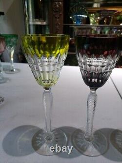 4 Wine goblets Glass Cut to clear Crystal Val Saint Lambert signed Esneux Hybrid