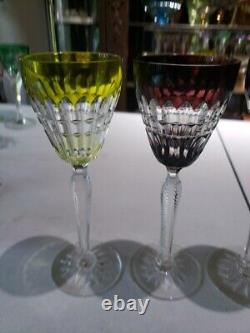 4 Wine goblets Glass Cut to clear Crystal Val Saint Lambert signed Esneux Hybrid