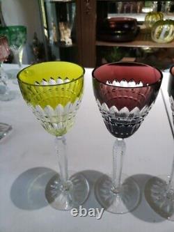 4 Wine goblets Glass Cut to clear Crystal Val Saint Lambert signed Esneux Hybrid