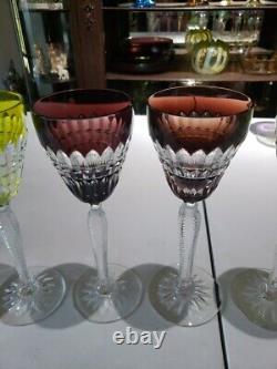 4 Wine goblets Glass Cut to clear Crystal Val Saint Lambert signed Esneux Hybrid