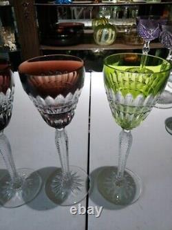 4 Wine goblets Glass Cut to clear Crystal Val Saint Lambert signed Esneux Hybrid
