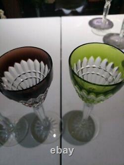 4 Wine goblets Glass Cut to clear Crystal Val Saint Lambert signed Esneux Hybrid