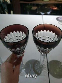 4 Wine goblets Glass Cut to clear Crystal Val Saint Lambert signed Esneux Hybrid