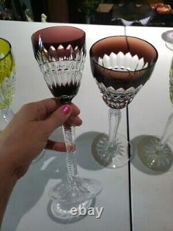 4 Wine goblets Glass Cut to clear Crystal Val Saint Lambert signed Esneux Hybrid
