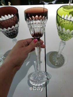 4 Wine goblets Glass Cut to clear Crystal Val Saint Lambert signed Esneux Hybrid