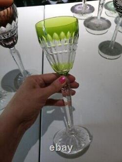 4 Wine goblets Glass Cut to clear Crystal Val Saint Lambert signed Esneux Hybrid