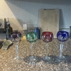 4x AJKA Genuine Hand Cut Crystal Wine Goblets 8.5in with Label from Hungary
